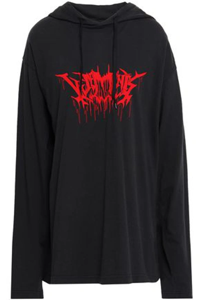 Shop Vetements Woman Printed Cotton-jersey Hooded Top Black