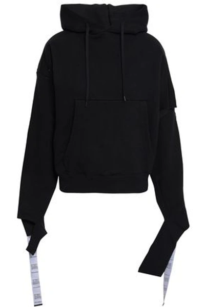 Shop Vetements Woman Cutout French Cotton-blend Terry Hoodie Black