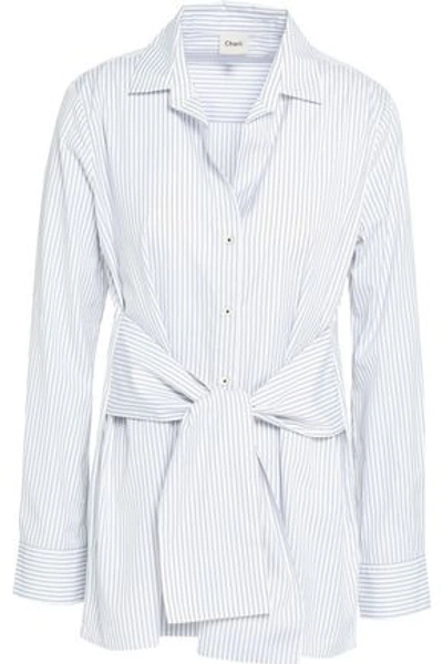 Shop Charli Woman Sabine Striped Tie-front Cotton-poplin Shirt White