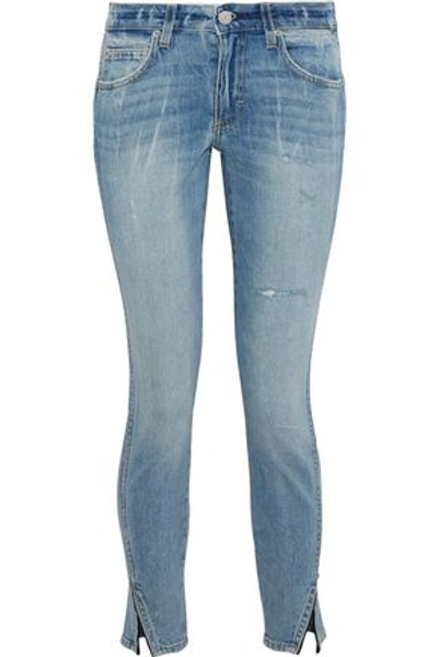 Shop Amo Woman Twist Cropped Distressed Mid-rise Skinny Jeans Mid Denim
