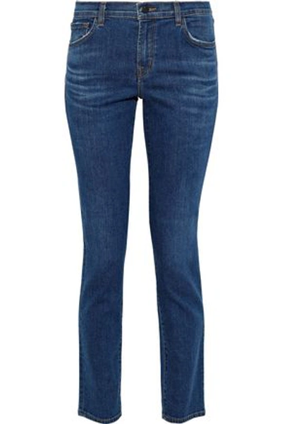 Shop J Brand Maude Mid-rise Slim-leg Jeans In Mid Denim