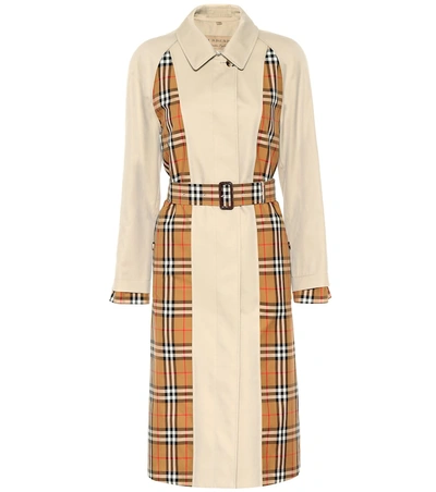 Shop Burberry Vintage Check Cotton Trench Coat In Beige