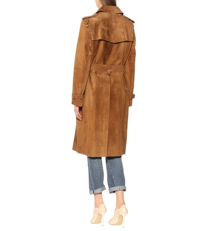 Shop Burberry Suede Trench Coat In Brown