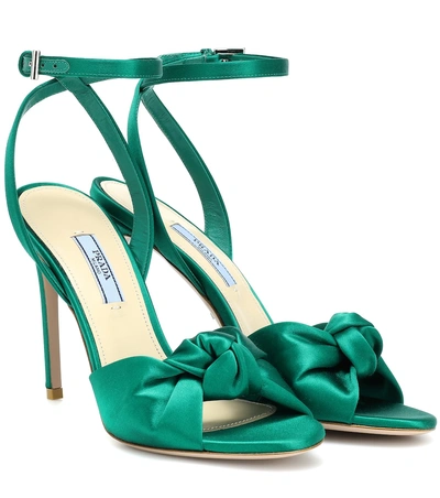 Shop Prada Satin Sandals In Green