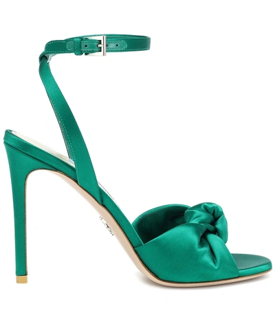 Shop Prada Satin Sandals In Green