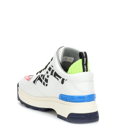 Shop Fendi T-rex Leather Sneakers In White