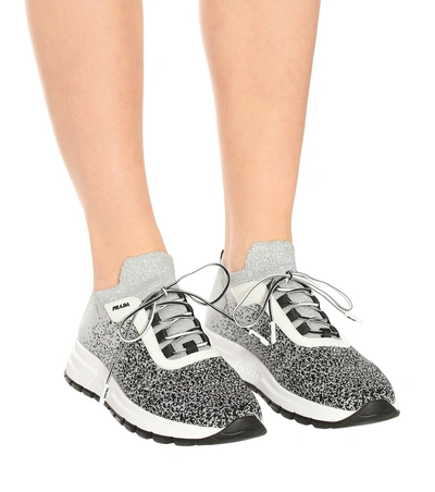 Shop Prada Prax-01 Knit Sneakers In Grey