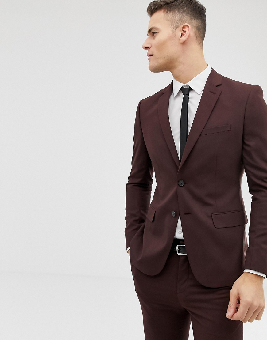 burgundy skinny fit suit