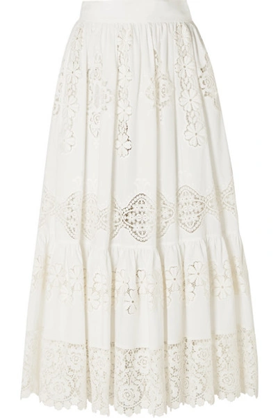 Shop Dolce & Gabbana Broderie Anglaise Cotton-blend Maxi Skirt In White