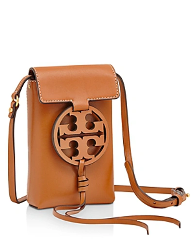 Shop Tory Burch Miller Leather Smartphone Crossbody In Aged Camel