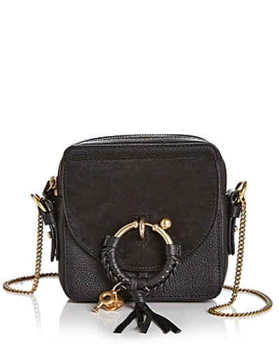 Shop See By Chloé See By Chloe Joan Small Leather & Suede Crossbody In Black/gold