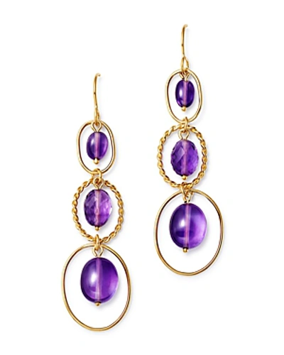 Shop Bloomingdale's Amethyst 3-stone Oval Drop Earrings In 14k Yellow Gold - 100% Exclusive In Purple/gold
