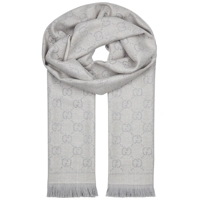 Shop Gucci Gg Jacquard Wool Scarf In Anthracite