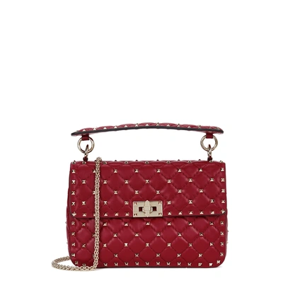 Shop Valentino Rockstud Spike Medium Shoulder Bag In Red