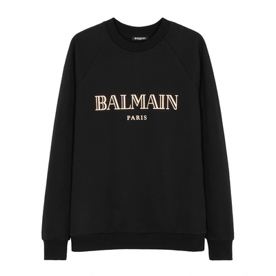 Shop Balmain Black Logo-print Cotton Sweatshirt In Black And Other