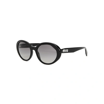 Shop Miu Miu Black Oval-frame Sunglasses