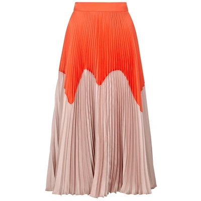 Shop Roksanda Ollyn Pleated Satin Midi Skirt In Orange
