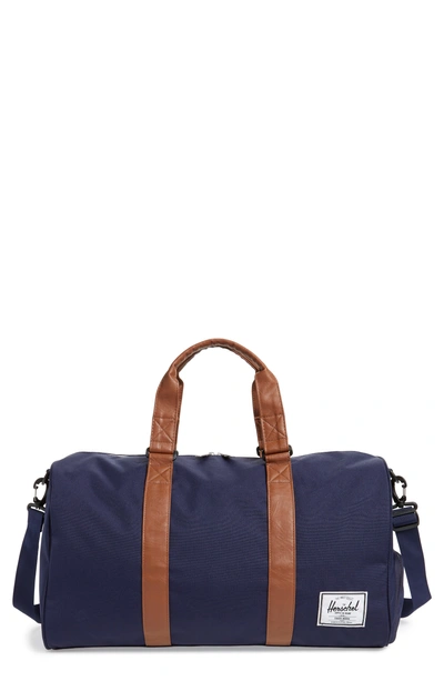 Shop Herschel Supply Co 'novel' Duffel Bag - Blue In Peacoat/ Tan Synthetic Leather