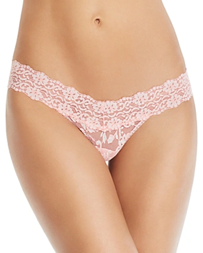 Shop Hanky Panky Cross-dyed Signature Lace Low-rise Thong In Rosita Pink/marshmallow