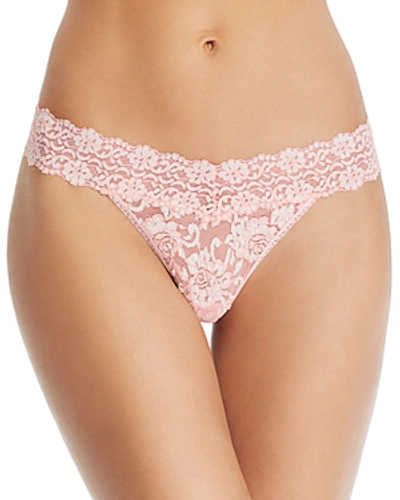 Shop Hanky Panky Cross-dyed Signature Lace Original-rise Thong In Rosita Pink/marshmallow