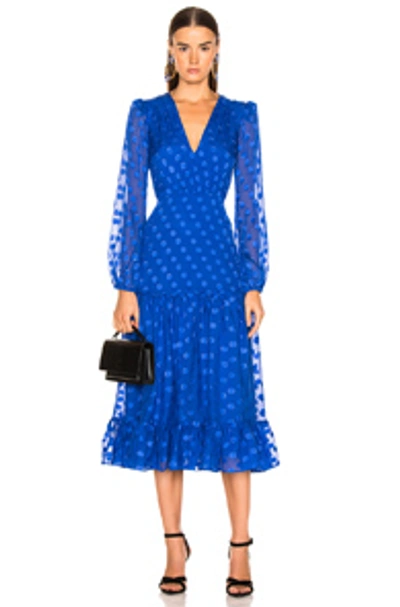 Shop Saloni Devon Dress In Blue,polka Dots