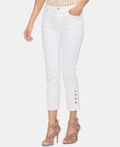 Shop Vince Camuto Button-cuff Cropped Jeans In Ultra White