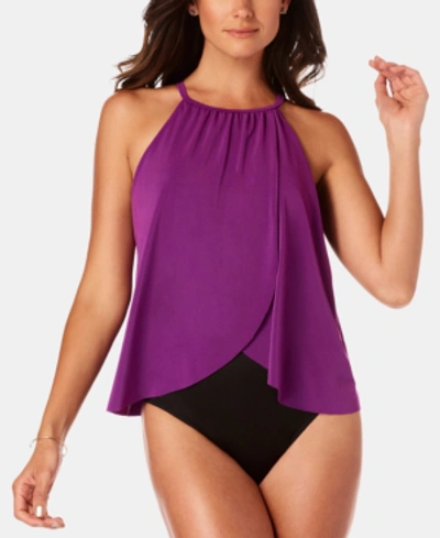 Shop Magicsuit Aubrey Slimming High-neck Drape-front One-piece Swimsuit Women's Swimsuit In Amethyst