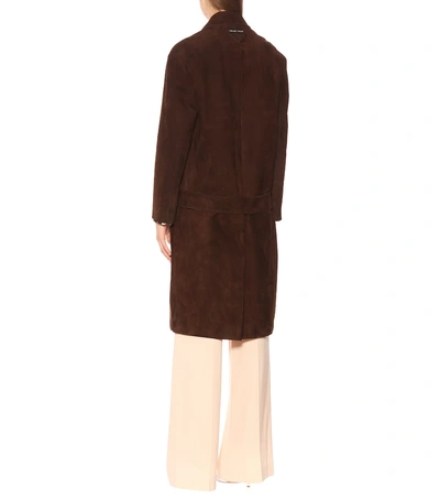 Shop Prada Suede Coat In Brown