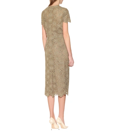 Shop Valentino Floral Lace Midi Dress In Gold