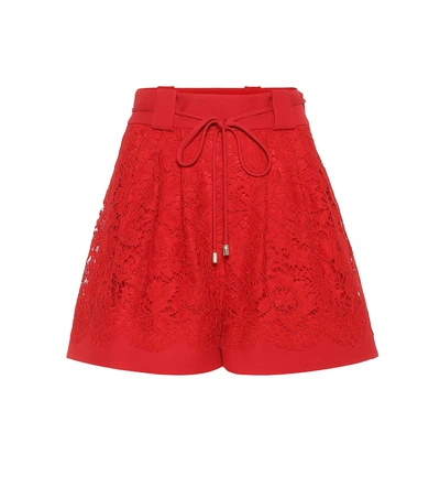 Shop Valentino High-rise Silk And Wool Shorts In Red