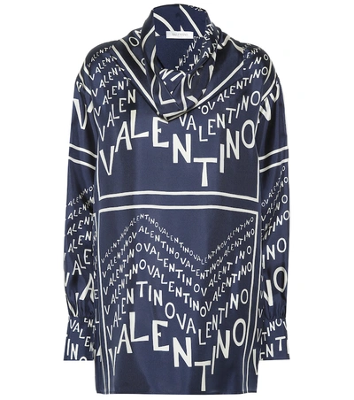 Shop Valentino Printed Silk Blouse In Blue