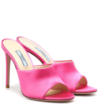 Shop Prada Satin Mules In Pink