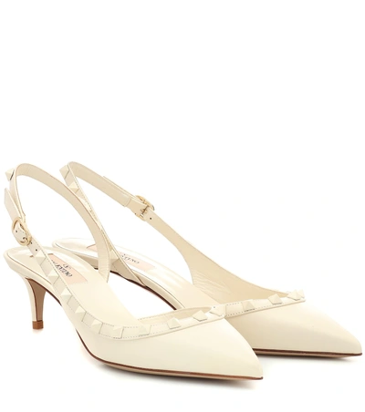 Shop Valentino Rockstud Leather Slingback Pumps In White