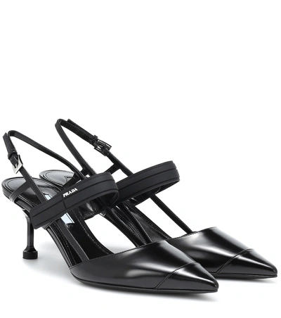 Shop Prada Leather Slingback Pumps In Black