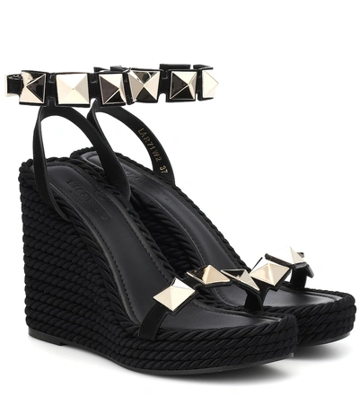 Shop Valentino Leather Wedge Sandals In Black