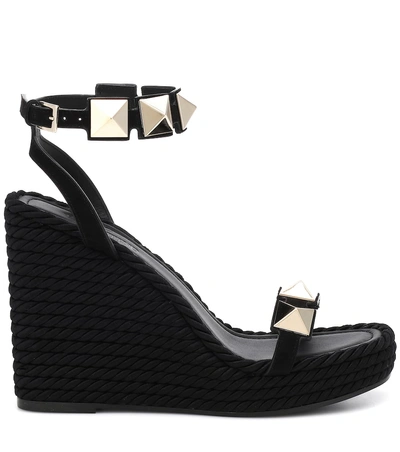 Shop Valentino Leather Wedge Sandals In Black