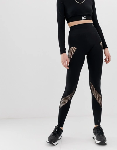 Shop Ivy Park Active Mesh Panel Circular Knit Leggings In Black - Black