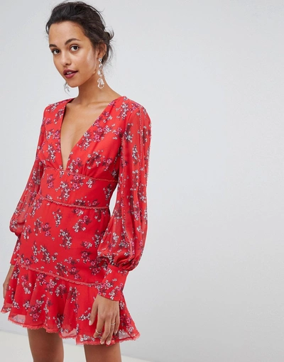 Shop Keepsake Heart And Soul Floral Ruffle Long Sleeve Mini Dress-red