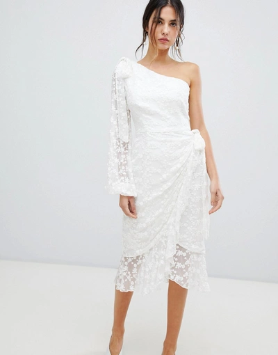 Shop Keepsake Retrospect One Sleeve Lace Midi Dress-white