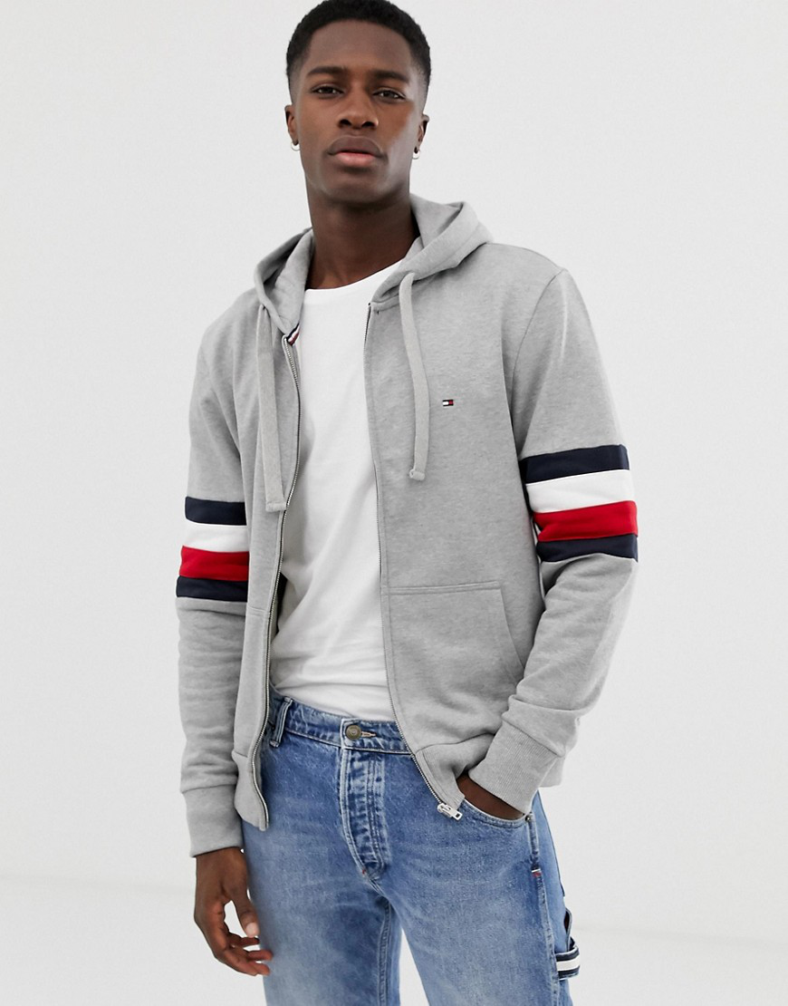 Tommy hilfiger icon stripe logo hotsell print hoodie in grey marl