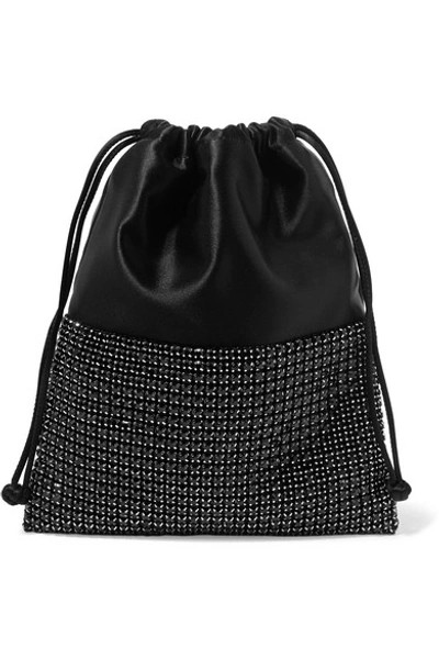 Shop Alexander Wang Ryan Mini Crystal-embellished Satin Bucket Bag In Black