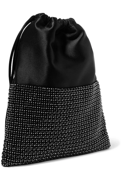Shop Alexander Wang Ryan Mini Crystal-embellished Satin Bucket Bag In Black