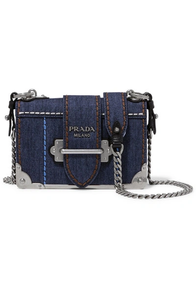 Shop Prada Cahier Small Denim Shoulder Bag In Blue