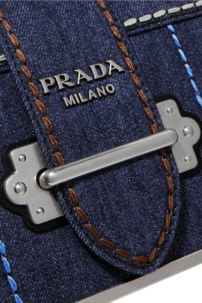 Shop Prada Cahier Small Denim Shoulder Bag In Blue