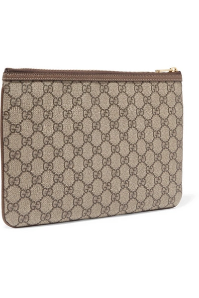 Shop Gucci Ophidia Medium Textured Leather-trimmed Printed Coated-canvas Pouch In Brown