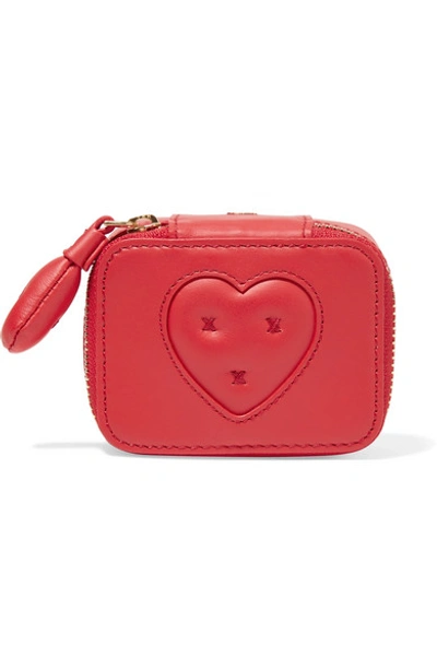 Shop Anya Hindmarch Keepsake Small Embroidered Leather Case In Red