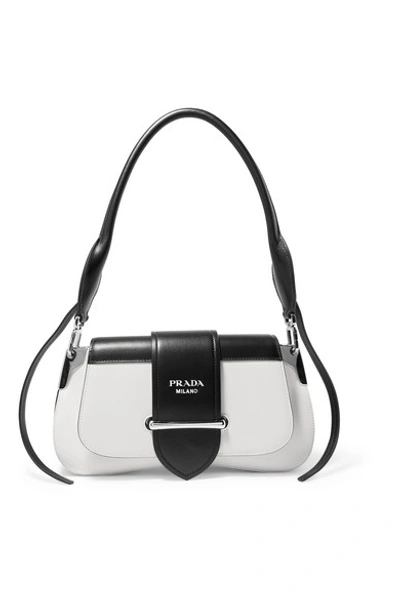 Shop Prada Sidonie Two-tone Leather Shoulder Bag In White