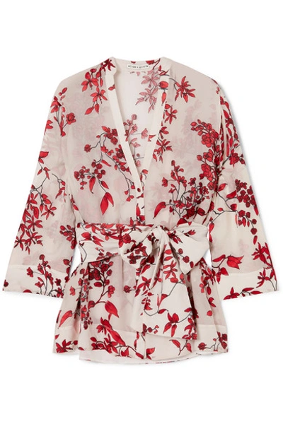 Shop Alice And Olivia Rosario Floral-print Devoré Silk-blend Chiffon Wrap Top In Cream