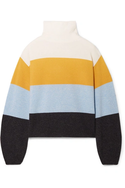 Shop Veronica Beard Faber Oversized Striped Cashmere Turtleneck Sweater In Saffron