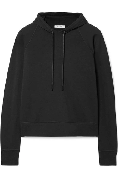 Shop Rag & Bone Cropped Stretch Modal-blend Jersey Hoodie In Black